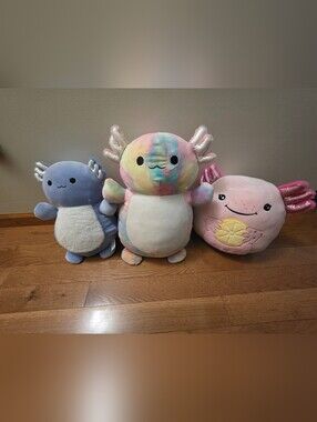 3 Axolotl Plushies Hugmees Squishmallows Tinley Miss Vi Girl Scouts Cookie Lot